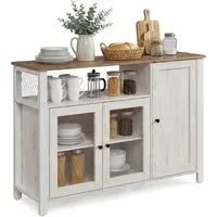 VASAGLE Buffet Sideboard, Küchenschrank, für Wohnzimmer, Esszimmer, 110x33x75 cm 3 Türen, Aufbewahrungsschrank, Landhausstil, honigbraun-vintageweiß