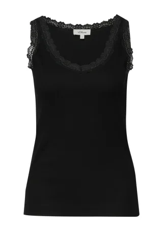 s.Oliver Red Label - Geripptes Tanktop mit Spitze schwarz - Gr. - 36