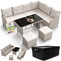 Juskys Gartenlounge-Set Manacor, (Gartenlounge), Polyrattan Gartenmöbel-Set mit Sofa, Tisch und Hocker inkl. Abdeckung
