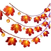 Coonoor LED-Lichterkette 3M 20LED Halloween Deko Herbst Ahornblatt Girlande Lichterkette, für Halloween Theme Erntedankfest Weihnachtsfeiern