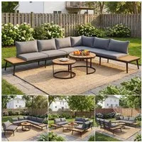 Flieks Gartenlounge-Set, (6-tlg), Gartenmöbel 6 Person Sitzgruppe Akazienholz