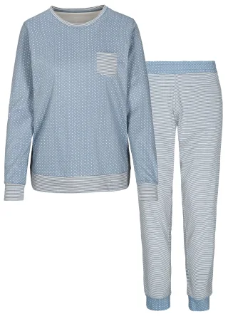 IN LINEA - Da.-Pyjama samtweich denim dots - Gr. - 44