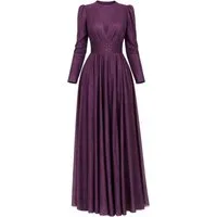 fashionshowcase Abendkleid Elegantes Glitzerndes Tüllkleid - Hijab Kleid Modest Fashion Schimmernder Stoff