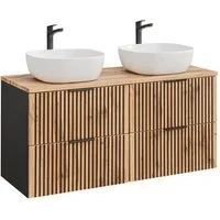 Lomadox Waschtisch XANTEN-56, 120 cm inkl. zwei Waschbecken anthrazit mit Eiche NB. schwarz gerillt