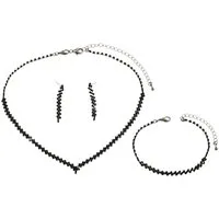 KARMA Schmuckset Damen Strass Schwarz Set (Strassarmband modern, eleganter Schmuck Strasskette), bestehend aus Halskette Armband & Ohrringe