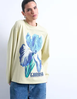 TOPSHOP - TSCARIN LS GRAPHIC T-SHIRT JRS Fog Green - Gr. - S