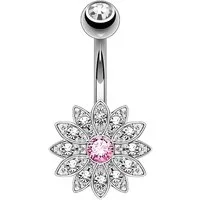 Taffstyle Bauchnabelpiercing Banane Piercing Bauchpiercing Chirurgenstahl Kristall Blume (Eleganter Blütenanhänger mit Zirkonia Kristallen und Kugelverschluss)