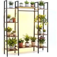 COSTWAY Blumenständer Holz & Metall, mit Licht, Pflanzenständer Balkon 10 Ebenen