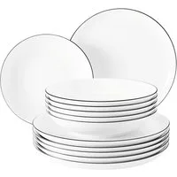 Seltmann Weiden Tafelservice Teller Set, Geschirr-Set Lido Black Line (12-tlg), 6 Personen, Porzellan, Suppenteller, 12 Teile, für 6 Personen, Made in Germany