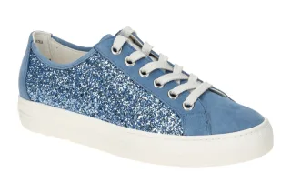 Paul Green Damen Sneaker 5242-05x in Blau Denim mit Glitzer - Echtleder Velou...