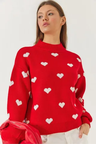 Herz Muster Rundhals Entspanntes Sweatshirt