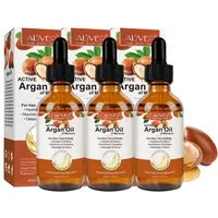 ALIVER Haaröl Arganöl Gesicht Haut Haar Nagel Bart Pflege Vegan, 3-tlg., Anti-Frizz, Entwirrend, Feuchtigkeitsspendend