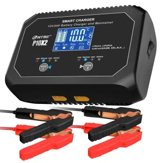HTRC P10X2 12V 24V 10A Auto Motorcycle Battery Charger AGM Intelligent Repair Dual Channel Smart Car Battery Charger Lit