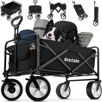 tectake Bollerwagen Faltbarer Handwagen Leon mit Bremsen, Belastbarkeit 80kg (1 Transportwagen, 1-tlg., 97L Volumen in Schwarz), abnehmbarer Stoffeinsatz mit 2 Netztaschen, gepolsterter Griff