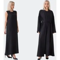 fashionshowcase Unterkleid Damen Set mit Kimono – elegant, lang, Modest Fashion & Layer Look (Kleid mit Kimono, 2-tlg., 2-teiliges Set) Luftiger Tragekomfort, hochwertiger Look