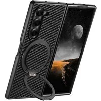 Wigento Handyhülle Für Samsung Galaxy Z Fold7 Suteni MagSafe 360 Grad Ring Hülle Carbon, Kunstleder Hülle mit 360° Drehhalter und MagSafe-Funktion
