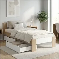 Homestyle4u Massivholzbett 90x200 mit Bettkasten Lattenrost Eiche Weiß mit und ohne Matratze (Set, mit Lattenrost, 2 Bettkästen, Stauraumbett), 90x200, mit Stauraum, foliert, schlicht