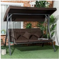 Outsunny Hollywoodschaukel Gartenschaukel mit Sonnendach, 3-Sitzer, Verstellbares Dach, Schaukelbank, 1 tlg., Schaukelstuhl, für Garten, Balkon, Braun