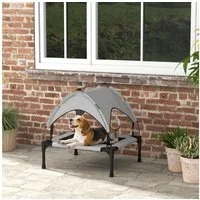 PawHut Tierbett mit Baldachin, Outdoor Hundeliege mit Dach, Atmungsaktiv, Oxford, für kleine und mittelgroße Hunde Hellgrau Oxford 76 x 61 x 69,5 cm
