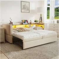 Merax Daybett (Einzelbett/Doppelbett), Polsterbett mit Ausziehbett, Schlafsofa aus Samt, 90/180x190 cm