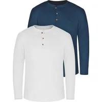normani Langarmshirt 2er Set Herren Langarm Shirts aus Bio-Baumwolle Basic Henley Shirt für Männer GOTS-zertifiziert
