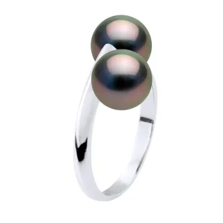 Ring You & Me – 2 echte Tahiti-Zuchtperlen rund 8–9 mm