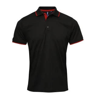 Premier Herren Contrast Coolchecker Poloshirt (Schwarz/Rot)