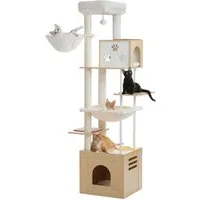 PETEPELA Kratzbaum Kratzbaum 190cm,Katzenbaum Hochwertige Holzmöbel, Katzenwohnung, aus Holz,beige