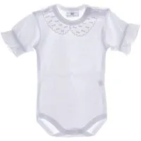 La Bortini Body Body in Weiß Baby Kurzarmbody mit Kragen festlich zur Taufe Fest aus reiner Baumwolle, 44 50 56 62 68 74 80 86 92 98 104 110