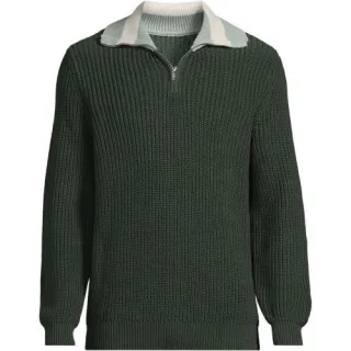 DRIFTER Pullover mit Colorblock-Kragen und Reißverschluss, Herren,  Beige, Baumwolle, by Lands' End