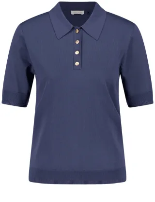 GERRY WEBER Collection - Kurzarmpullover im Polo-Look blau - Gr. - 40