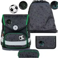 Belmil Schulranzen "Compact mit Patch" 2026 mit Magnetschloss 1. Klasse neue Designs (4-tlg), 19 Liter Volumen, Einschulung, Grundschule, Fußball, für Jungen