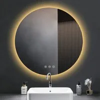PESENXAN Badspiegel Runder LED Badspiegel 3 Lichtfarben dimmbar Touch Speicher, 60cm + Anti-Beschlag