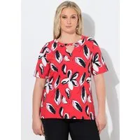 Ulla Popken T-Shirt T-Shirt Blüten Classic Keyhole Rundhals Halbarm