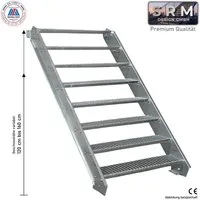 SRM Design Außentreppe 8 Stufen Stahltreppe 60cm Stufenbreite, Höhe 120-160cm, ohne Geländer