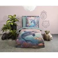 good morning Kinderbettwäsche Baya, Renforcé, 2 teilig, Baumwolle, Renforcé, 135x200, Wendeoptik, Kind, Delfin, Blau