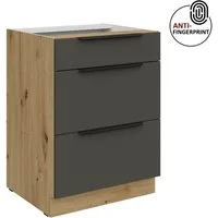 Küchen-Preisbombe Auszugsunterschrank 60 cm Küche ARIA Graphite ultra matt Anti Fingerprint Küchenzeile