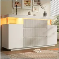 Flieks Kommode Sideboard mit LED-Beleuchtung, 6 Schubladen & 2 Türen, Riffelfronten (150x40x78 cm, 1 St), Mehrzweckschrank Wohnzimmerschrank mit verstellbarer Einlegeböden Weiß
