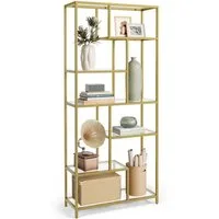 VASAGLE Bücherregal Regal mit 6 Ablagen, Standregal, Ablagen aus Hartglas, 30 x 80 x 180 cm