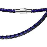 BUNGSA Lederband Kette gewebt Blau/Schwarz aus Leder Unisex (1-tlg), Halskette Necklace