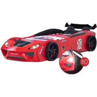 Coemo Autobett DREAM RACER (Spielbett mit Spoiler), Rot Kinderbett 90x200 Sportsitz Rückenpolster, Lattenrost LED-Licht