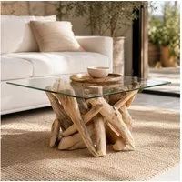 LebensWohnArt Couchtisch Einzigartiger Teak Couchtisch TORA 70x70cm Handarbeit