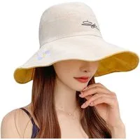 Zaewry Sonnenhut Damen Sommerhut Sonnenhut mit beidseitigem UV-Schutz Fischerhut mit gestickten Gänseblümchenmotiven