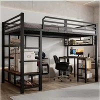 Merax Hochbett (1-St., Jugendbett Etagenbett Einzelbett) Metallbett Kinderbett 120x200cm mit Schreibtisch Ablagefläche & Leiter