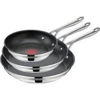 Tefal Pfannen-Set Jamie Oliver Cook Smart für alle Herdarten, Induktion, Thermo-Signal, Edelstahl (Set, 3-tlg., 3x Bratpfannen 20/24/28 cm), Antihaftversiegelung, lange Lebensdauer. ergonomischer Griff, E310S3