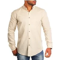 CARISMA Langarmhemd Herren Leinen Baumwoll Mix Casual Hemd 8529 Regular Button-Down-Kragen Langarm Uni