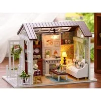 Ikonka Puppenhaus DIY Puppenhaus Holz Miniatur Set mit Möbel LED Beleuchtung Selbstbau, (DIY Puppenhaus Zimmer zum Selbstaufbauen mit Möbel und Beleuchtung, Miniatur Puppenhaus Set mit Möbel LED Licht Zubehör zum Basteln), Realistische LED-Beleuchtun
