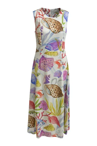Milano Italy - sleeveless mididress w dividinf seams colorful print - Gr. - 42