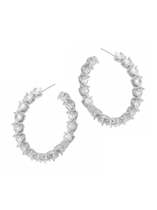 Fashionbox Steckcreolen rhodiniert mit Zirkonia weiss in Herzform 40mm