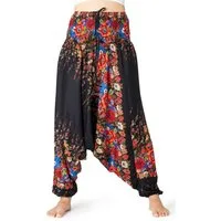 PANASIAM Haremshose Aladinhose mit Blumenmuster aus 100% natürlicher Viskose Haremshose lockere Loungewear weite Pumphose Freizeithose für Alltag Meditation
